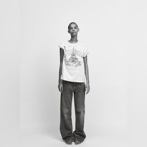 NWOT Zara RIPPED PRINT T-SHIRT SZ L